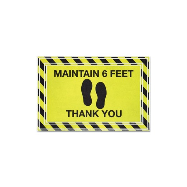, MESSAGE FLOOR MATS, 24 X 36, BLACK/YELLOW, inMAINTAIN 6 FEET THANK YOUin